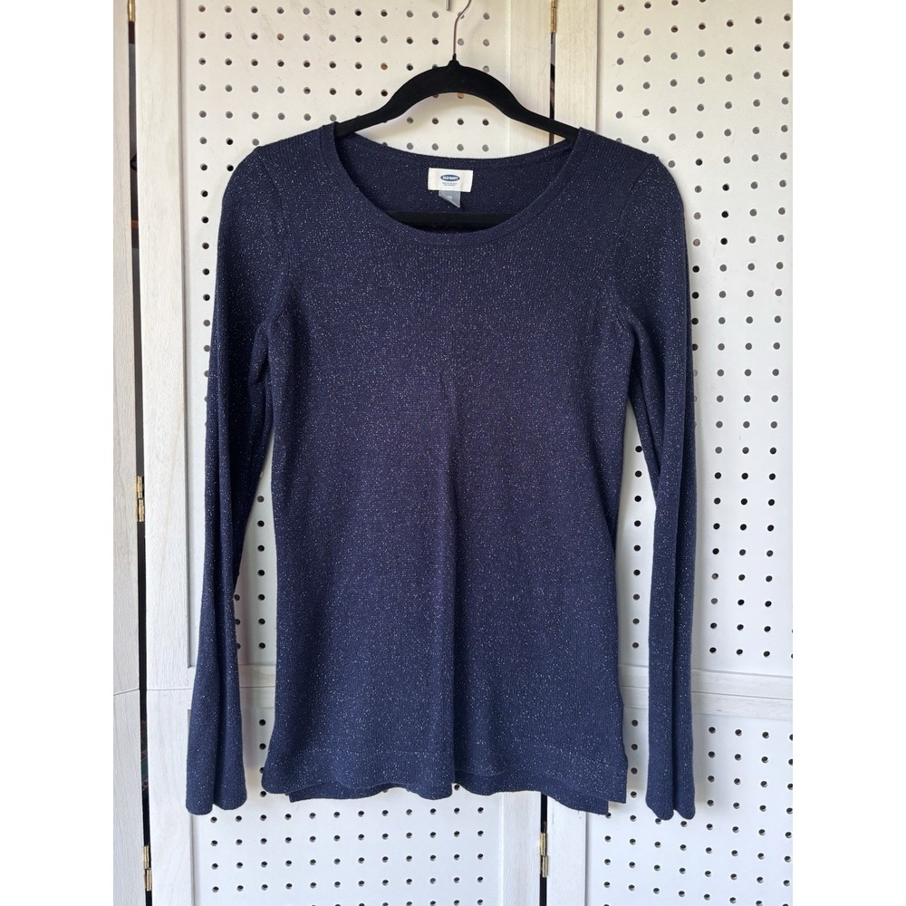 Old Navy Long SLV Sparkle Metallic Sweater Navy Blue Women's XS